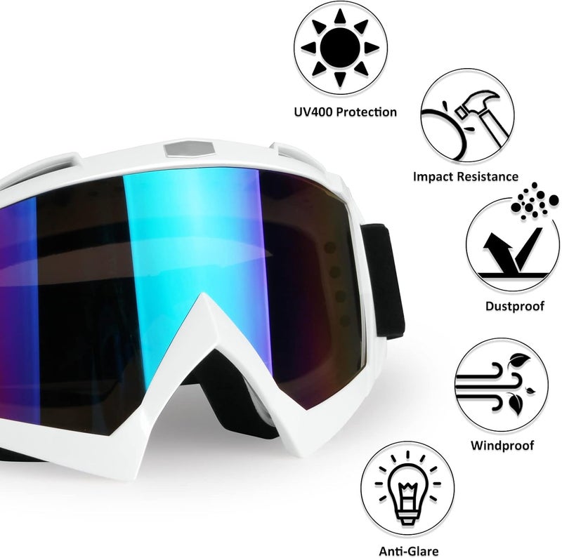 4-FQ Motocross Goggles for Men Women Adult Youth - Windproof Dirt Bike Goggles, Dustproof UTV MX OTG Offroad Riding Racing Skiing Glasses (White Frame+Color Lens) - Image 2